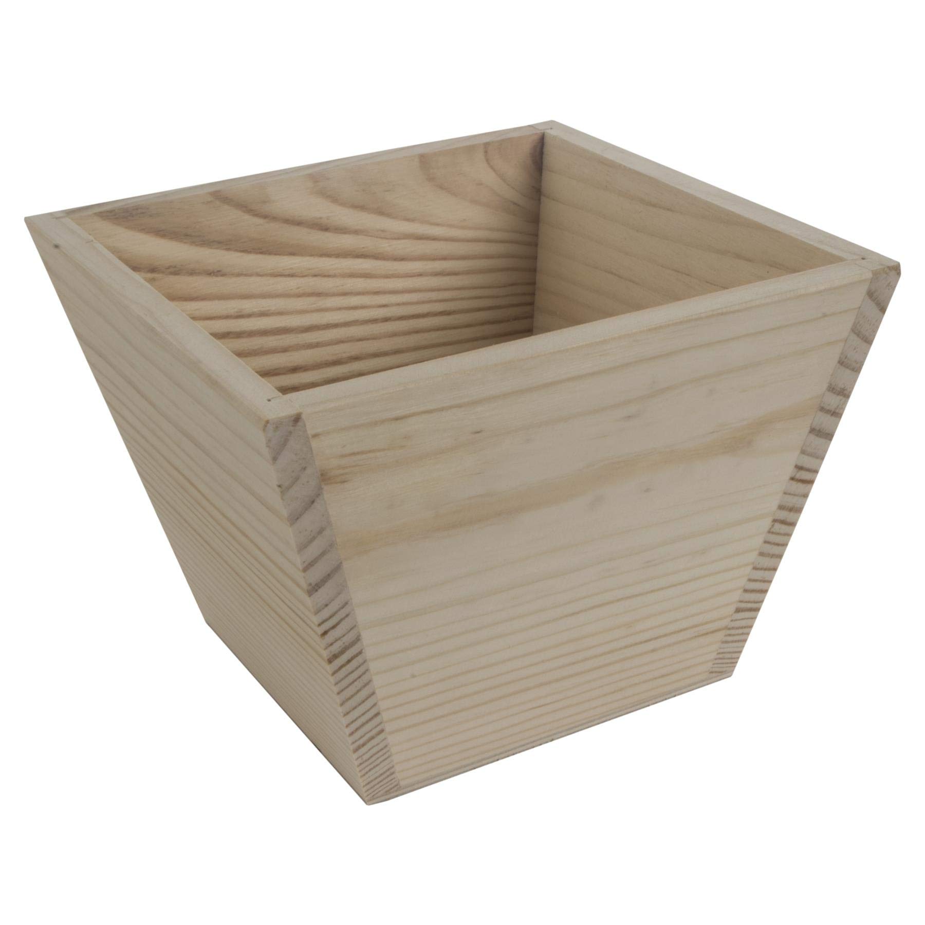 WooDeeDoo Medium Square Wooden Plant Pot – Unfinished Pine Herb Planter Flower Pot – Tapered Indoor Design for Shelves Windowsills Craft Projects – 17 x 17 x 12.5 cm