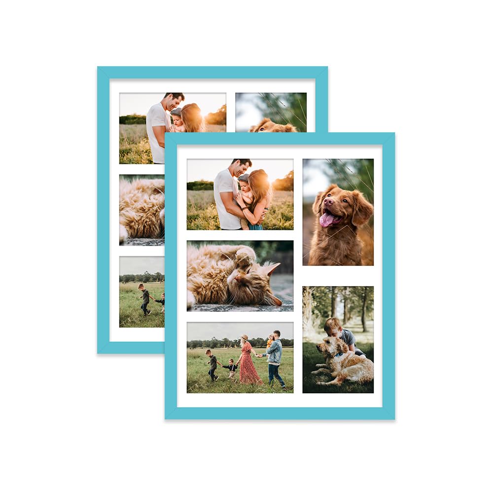 Turquoise Multi Photo Frame - Holds 5 x 6x4 Pictures, Family Collage Picture Frame for Wall Display, 14x11 Frame size, Set of 2