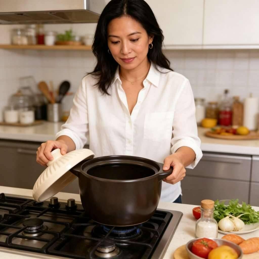 Japanese-Style Clay Cooking Pot | 4.7 quarts, made of non-toxic ceramic; suitable for all cooking methods in ovens, electric stoves, and gas stoves