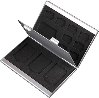 Slots Memory Card Case Portable 12 in 1 Memory Card Case Metal Aluminum Storage Box Protecter Case Holder for SD/SDHC/SDXC/Micro SD/TF/MMC Memory Card Water-Resistant Card Case
