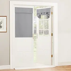 RYB HOME Blackout Door Curtain - Privacy Thermal Insulated Front/Tricia/Patio/French Door Window Curtains Sidelight Curtain Tie up Shade, W30 x L40 inch, 1 Panel, Sliver Grey