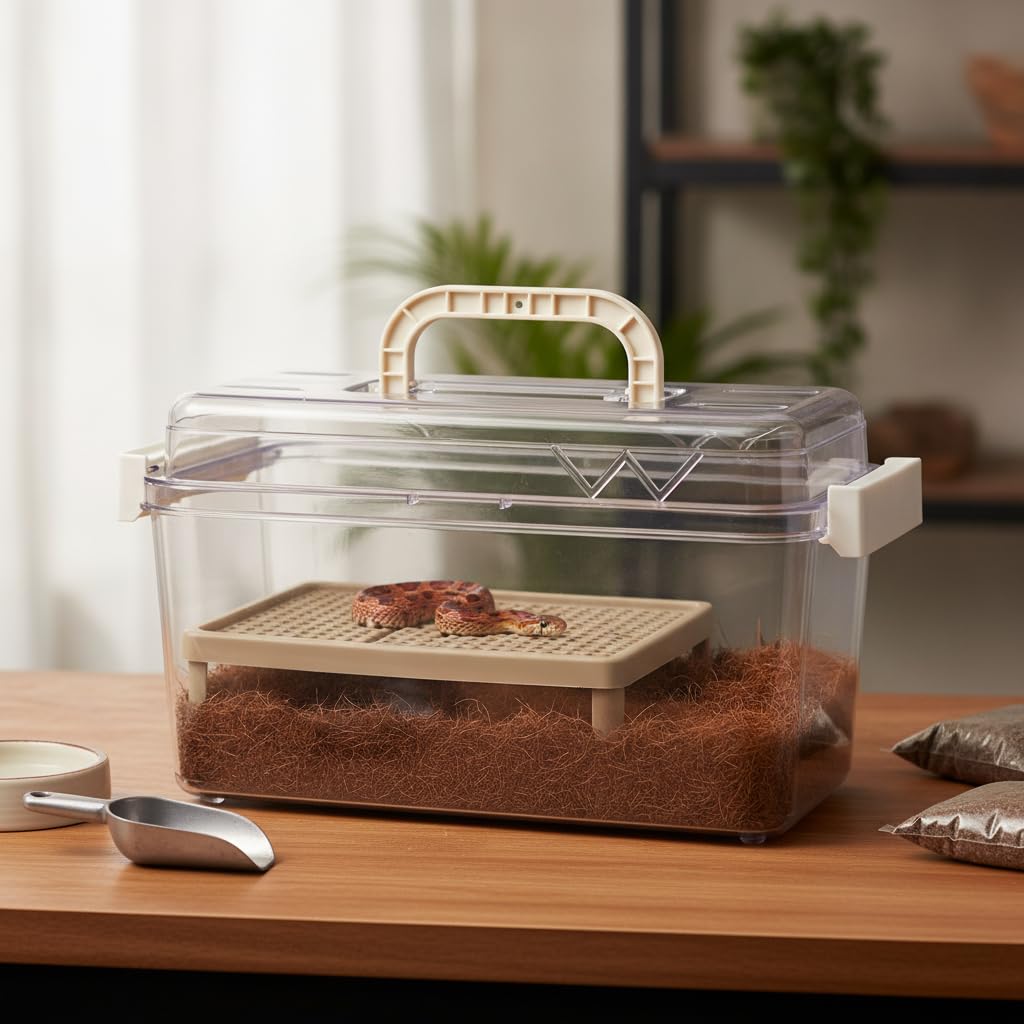 Terrario per Rettili Ventilato, 爬宠饲养冬眠箱大号, 41 * 26.5 * 25cm | Superficie atossica, Contenitore per mento, Osservazione animali, Per principianti