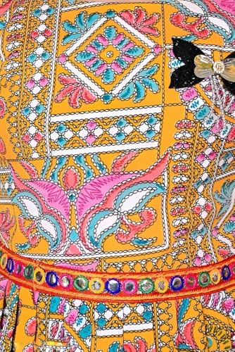 Image of Girls Ethnic Kurti and Dhoti Pant Set - Sleeveless Printed Outfit with Pom-Pom Hem | Dress for Kids