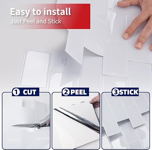Miniatura 2 de Art3dwallpanels 10 hojas para despegar y pegar para cocina, azulejos de 12 x 12 pulgadas, diseño de metro blanco para pegar en azulejos, blanco