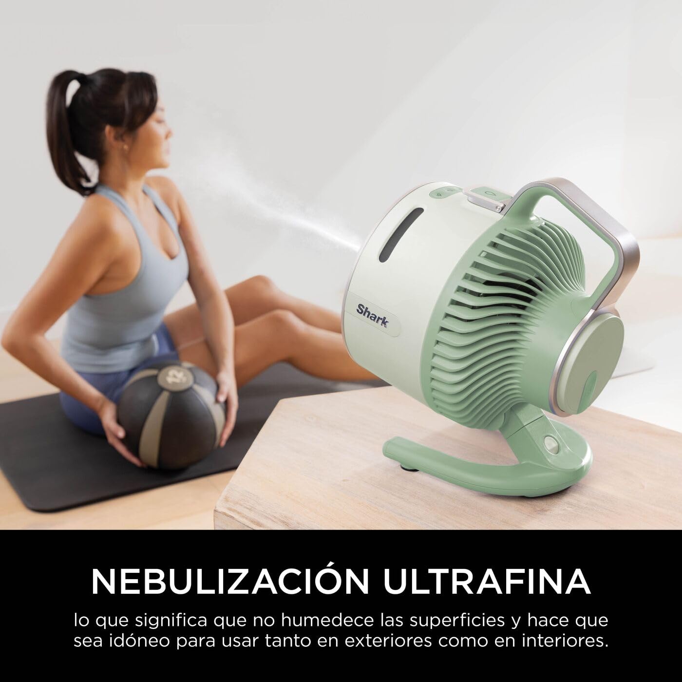 Shark FlexBreeze HydroGo, potente ventilador silencioso portátil con nebulización, para interior y exterior, con o sin cable, pequeño y ligero, 5 ajustes de velocidad, Menta FA050EUGN