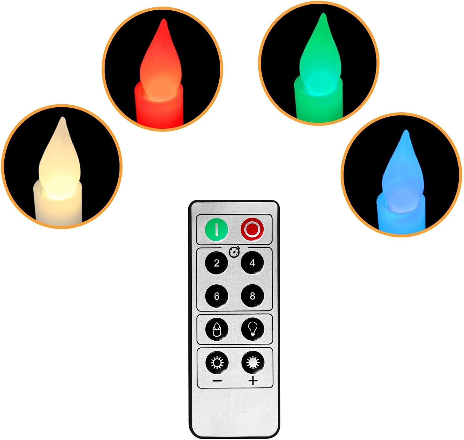 12 Set Christmas Window Candles Lights with Timer Battery Operated Electric LED Taper Candles Flameless for Windows, Gold Candle Holders, Suction Cups & 24 PCS Battery Included (12 Set)