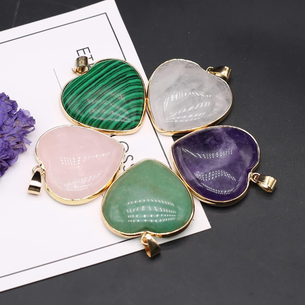 LHJ 5 Pcs natural stone pendants heart shape polished crystal agate stone random pendants for jewelry making necklace bracelet - Image 7