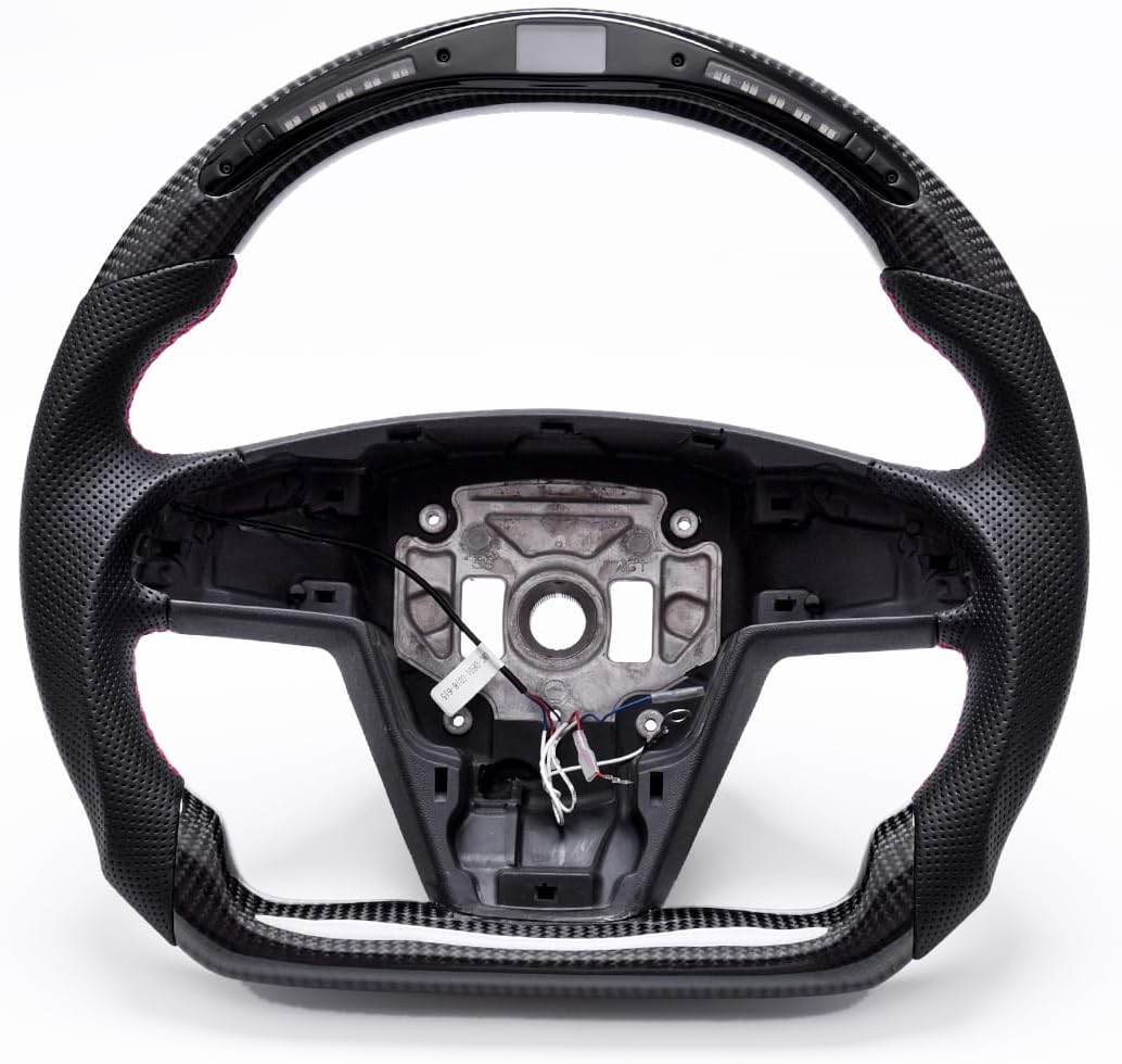 REVOLVE Steering Wheel, Real Carbon Fiber W/heated LED D-Type Racing Design Flat Bottom Replacement Steering Wheel Nappa Perforated Leather for Tesla 2021-2023 Model S/X