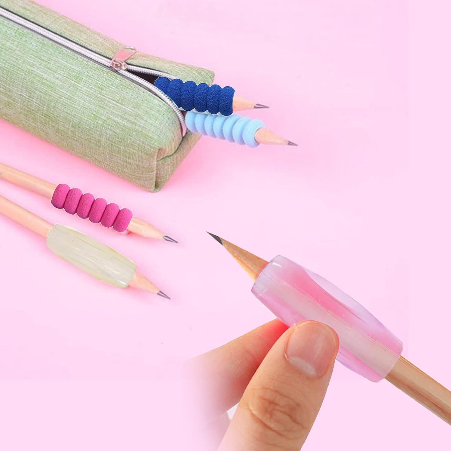 15 Pcs Pencil Grips, Silicone Pen Grips Pencil Holder Grip Finger