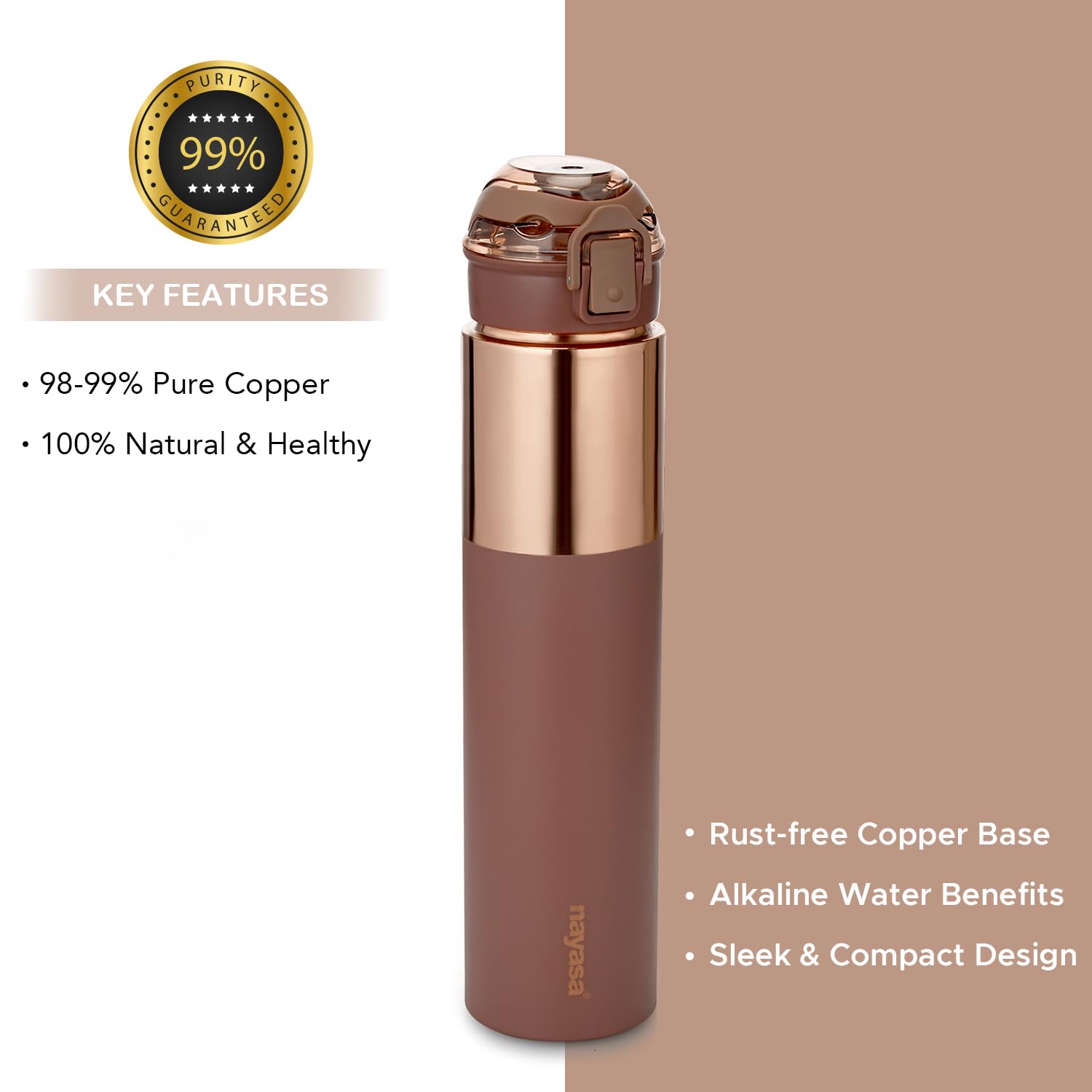 Nayasa saffron copper bottle | 1000 ml | Leak proof and durable | Premium Copper Bottle | Easy to clean Daily Use | brown Nayasa saffron copper bottle | 1000 ml | Leak proof and durable | Premium Copper Bottle | Easy to clean Daily Use | brown