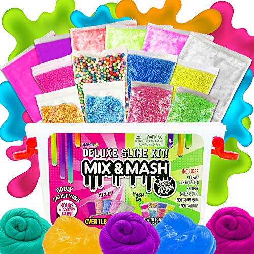COMPOUND KINGS Mix & Mash Tub Pink Colorful Fluffy Slime, Clearz Slime, Foam Beads, Glitter Mix Ins, DIY Slime Kit for Kids Non-Sticky Slime, Non-Drying Sensory Slime