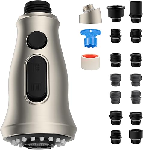 Hygie Rinse Cabezal de repuesto extraíble con 9 adaptadores compatibles con cabezal de grifo Moen Delta, cabezal rociador de grifo de fregadero de