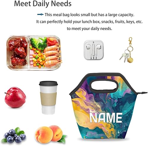 Miniatura 4 de Bolsa de almuerzo personalizada con pintura moderna para niños, niñas, mujeres y hombres, bolsa de almuerzo aislada con nombre personalizado, arte