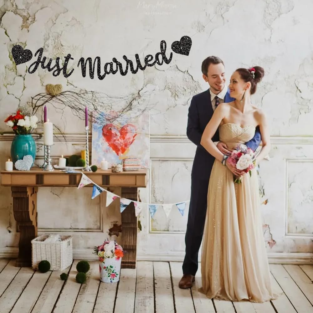 Look At You Getting Married Banner – Black Glitter Wedding & Bachelorette Party Decor - View #8