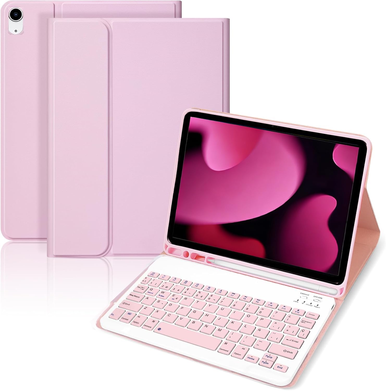 Funda con Teclado para iPad 11.ª Generación (A16) 11" 2025, Compatible con iPad 10.ª Gen 10.9" 2022 - Teclado Bluetooth Español Magnético Desmontable con Soporte para Lápiz (Rosa)
