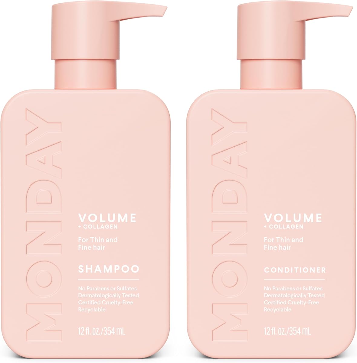 MONDAY HAIRCARE Volume Shampoo + Conditioner Set (2 Count) 12 oz. For Thin, Fine, and Oily Hair Made with Coconut Oil, Ginger Extract, and Vitamin E 100% Recyclable Bottle