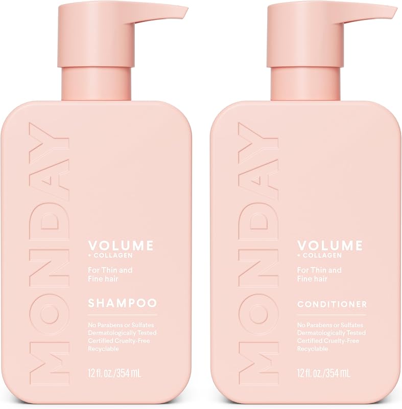 MONDAY HAIRCARE Volume Shampoo + Conditioner Set (2 Count) 12 oz. For Thin, Fine, and Oily Hair Made with Coconut Oil, Ginger Extract, and Vitamin E 100% Recyclable Bottle