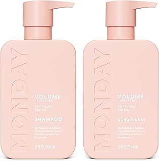 Volume Shampoo + Conditioner Set (2 Pack) 12oz Each for Thin, Fine, and Oily Hair, Made from Coconut Oil, Ginger Extract, and Vitamin E, 100% Recyclable Bottles Pink