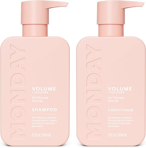 MONDAY HAIRCARE Volume Shampoo + Conditioner Set (2 Count) 12 oz. For Thin, Fine, and Oily Hair Made with Coconut Oil, Ginger Extract, and Vitamin E 100% Recyclable Bottle