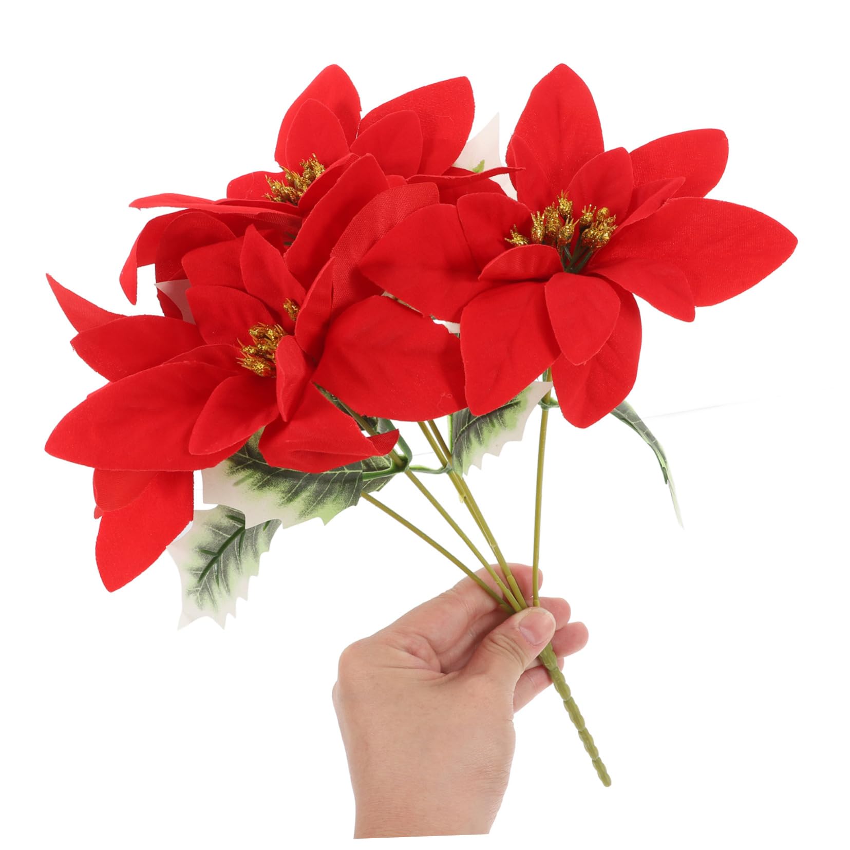 4piezas Flores Artificiales De Poinsettia para Decoración Navideña para De Mesa y Interiores