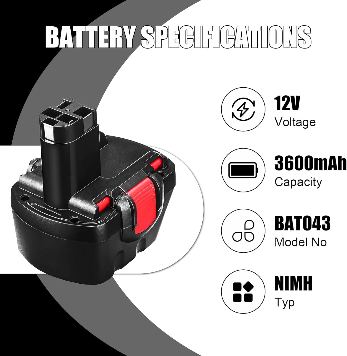 2 Pezzi 12V 3.6Ah BAT043 Batteria di Ricambio per Bosch Batteria 12V Ni-MH Compatibile BAT120 BAT139 2607335542 2607335526 2607335274 2607335709 per Bosch GSR 12-2 12VE-2 PSR 12 GSB 12VE-2 Catastro