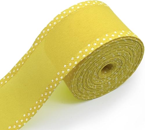 Miniatura 1 de Cintas amarillas con borde con cable de 2.5 pulgadas y 10 yardas, decoración de borde con cable sólido de resorte, cinta de tela para manualidades,