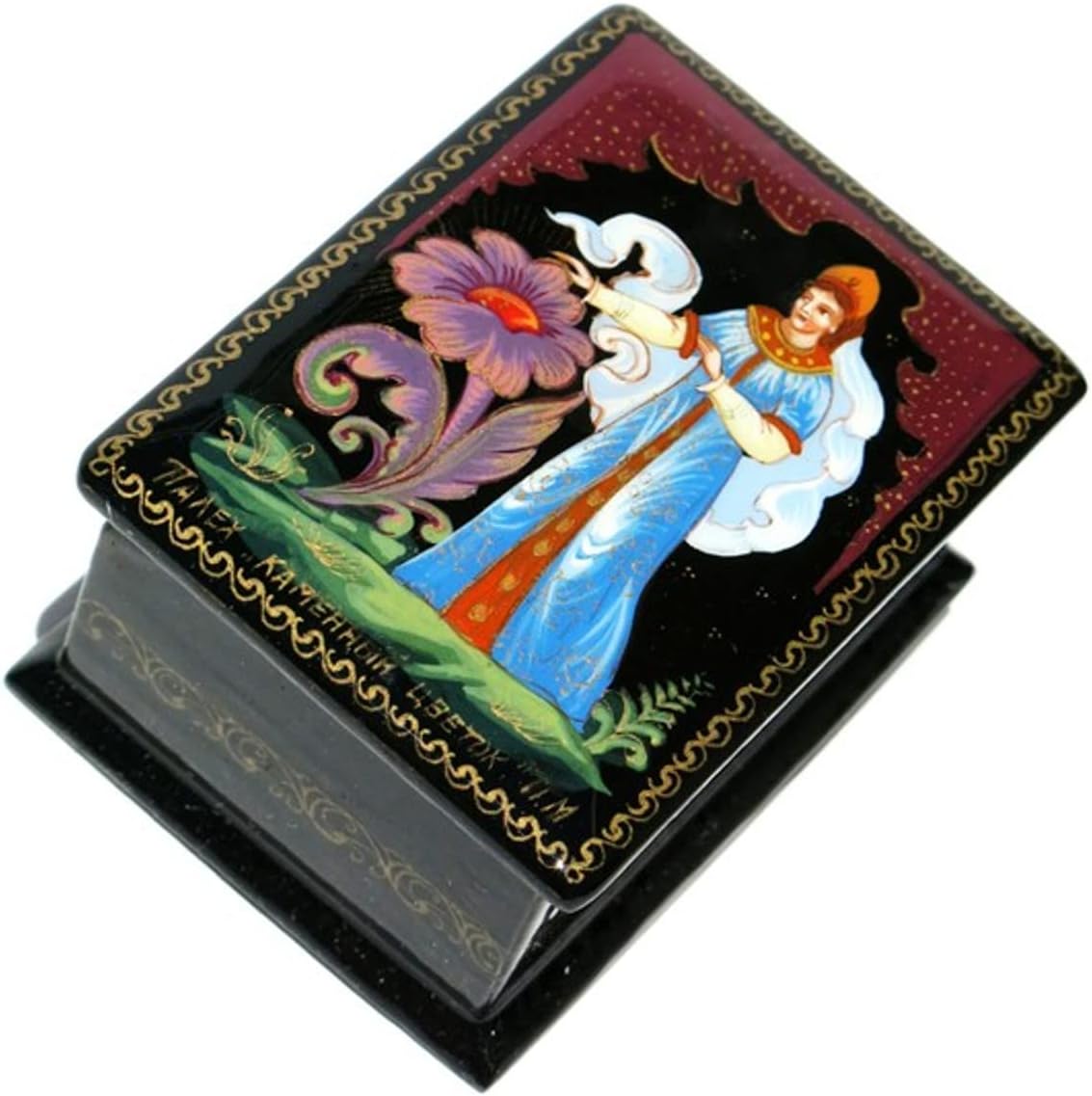 Hand Painted Miniature Lacquer Box for Jewelry, Earrings Pendants Necklaces Small Trinket Box, Engagement Ring Proposal Russian Style Hand Painted Jewelry Box (Magic Pike 2)