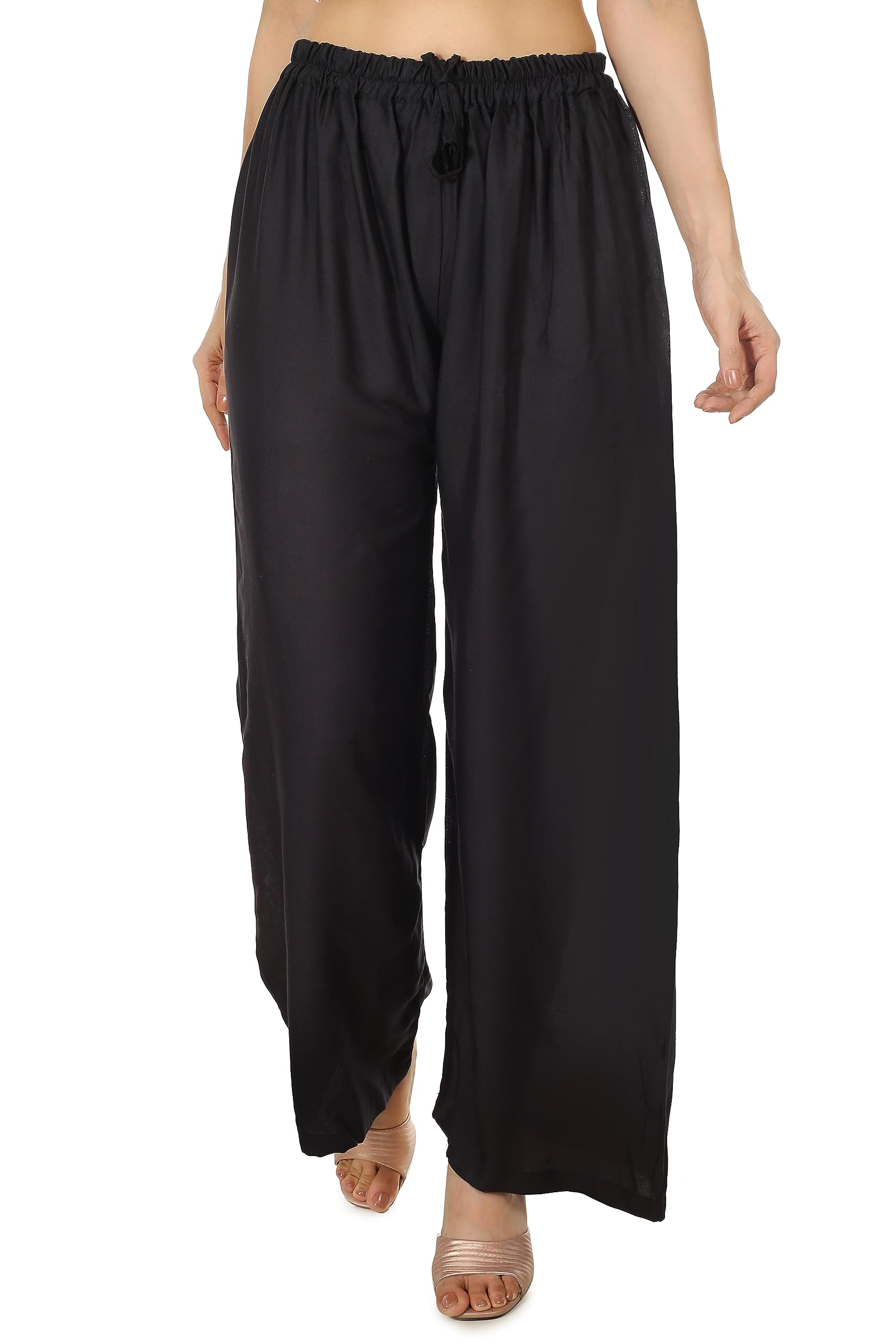 MONIS Boutique House | Chic Contrast: Women's Rayon Black and White Solid Palazzo Pants-picture-50