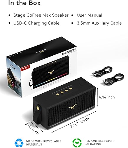 Miniatura 9 de Altavoz Bluetooth, altavoces retro StageSound Bluetooth inalámbricos, altavoz portátil con refuerzo de graves, impermeable IP67, luces LED,