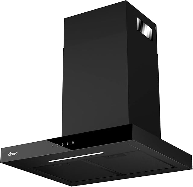 CIARRA CBCB6102 Cooker Hood Black 650 m³/h Recirculating Chimney Hood 60cm with 4 Speed Touch Control Kitchen Extractor Fan with CBCF003 Carbon Filters
