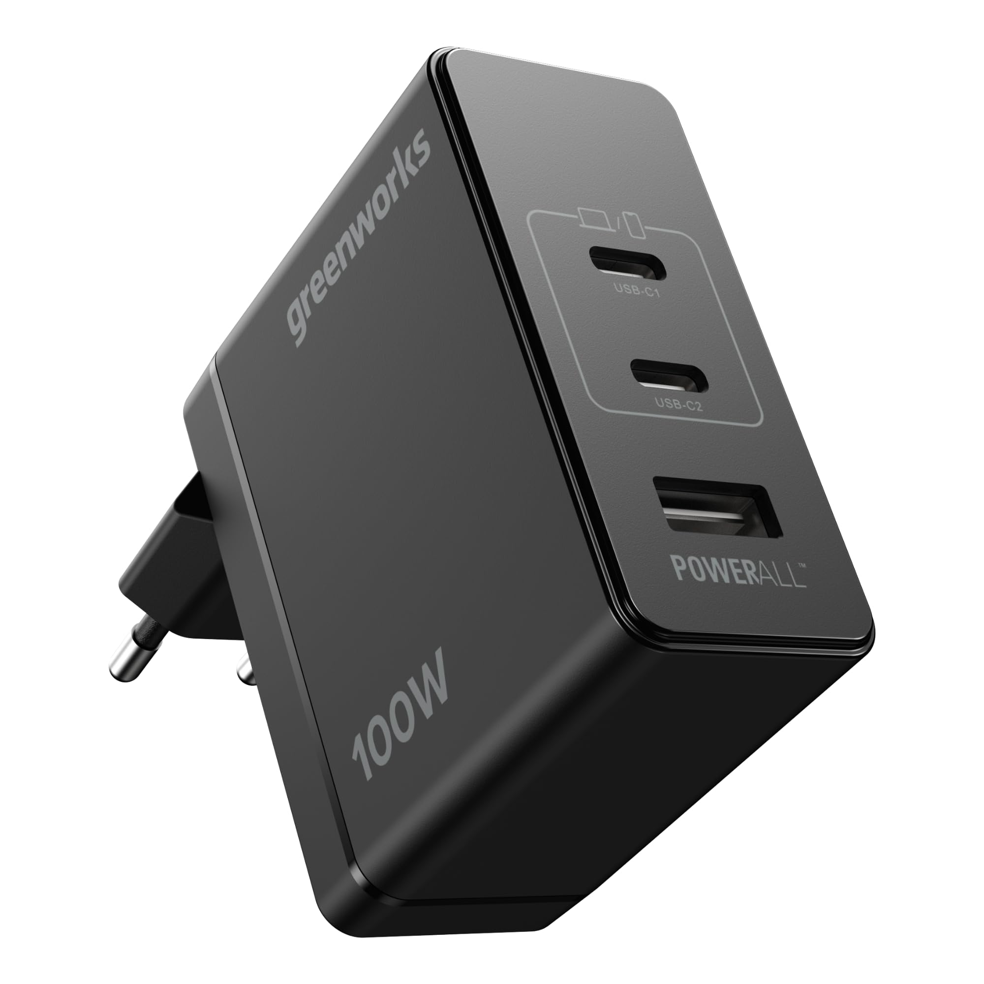Greenworks Cargador USB C rápido 100 W Pod de 3 Puertos PPS, Fuente de compacta USB C para MacBook Pro/Air, iPad Pro, Galaxy S20, Note 20, iPhone 17 Pro MAX, Garantía de 3 años -AP100EA