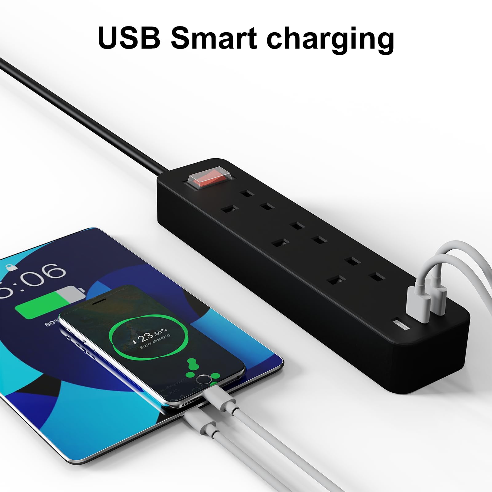 Outdoor Extension Lead With USB Slots,3 Way Power Strips With USB Ports, 1.8M Extension Cable With Surge Protection And Overload Protection - View #5