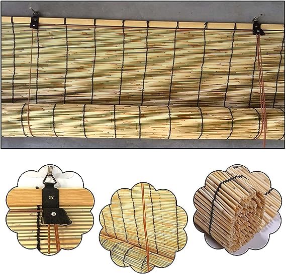 JOHN'SDECOR Bamboo Roll Up Blinds for Windows - Light Filtering Window Shades for Doors, Natural Reed Roller Blind, Window Curtain for Outdoor Indoor (With Accessories)