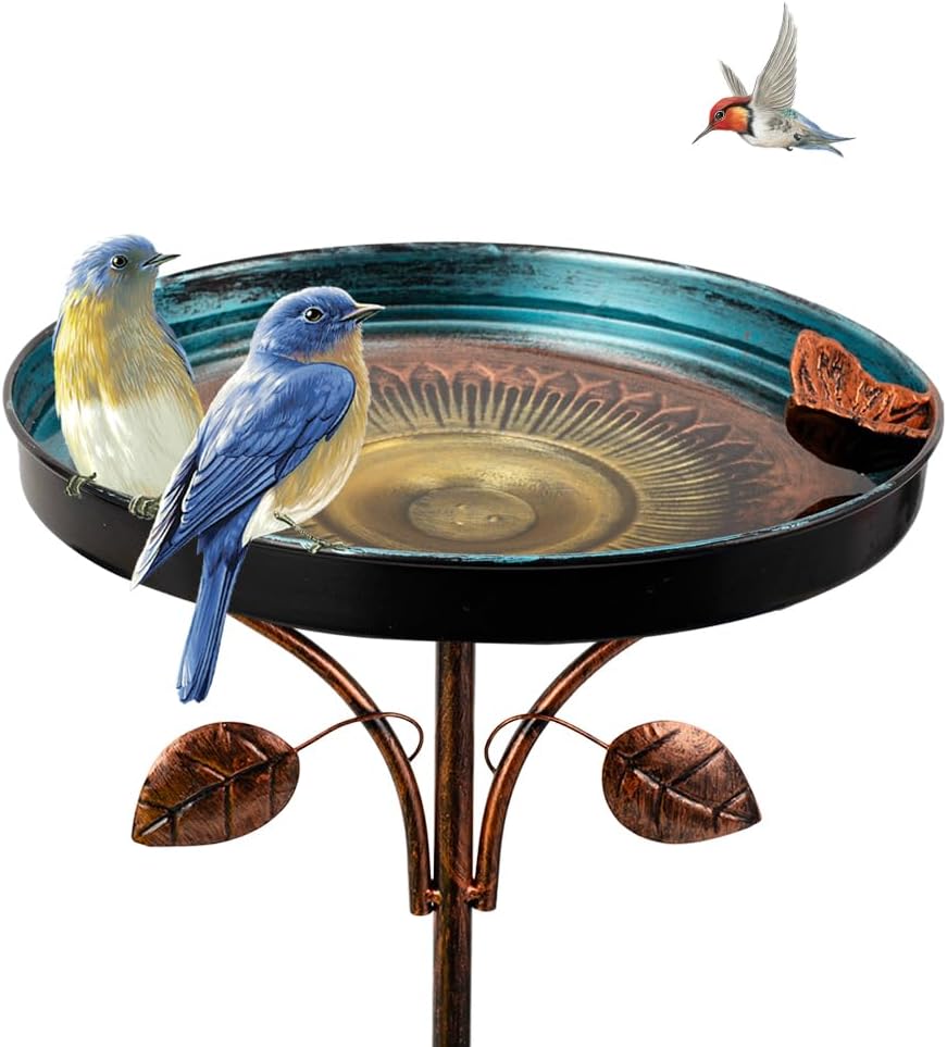 DREAMSOUL 38 Inch Bird Bath with 5 Prongs Stake, Vintage Bird Bath for Outside, Garden Metal Birdbath Stake for Yard Lawn Decor