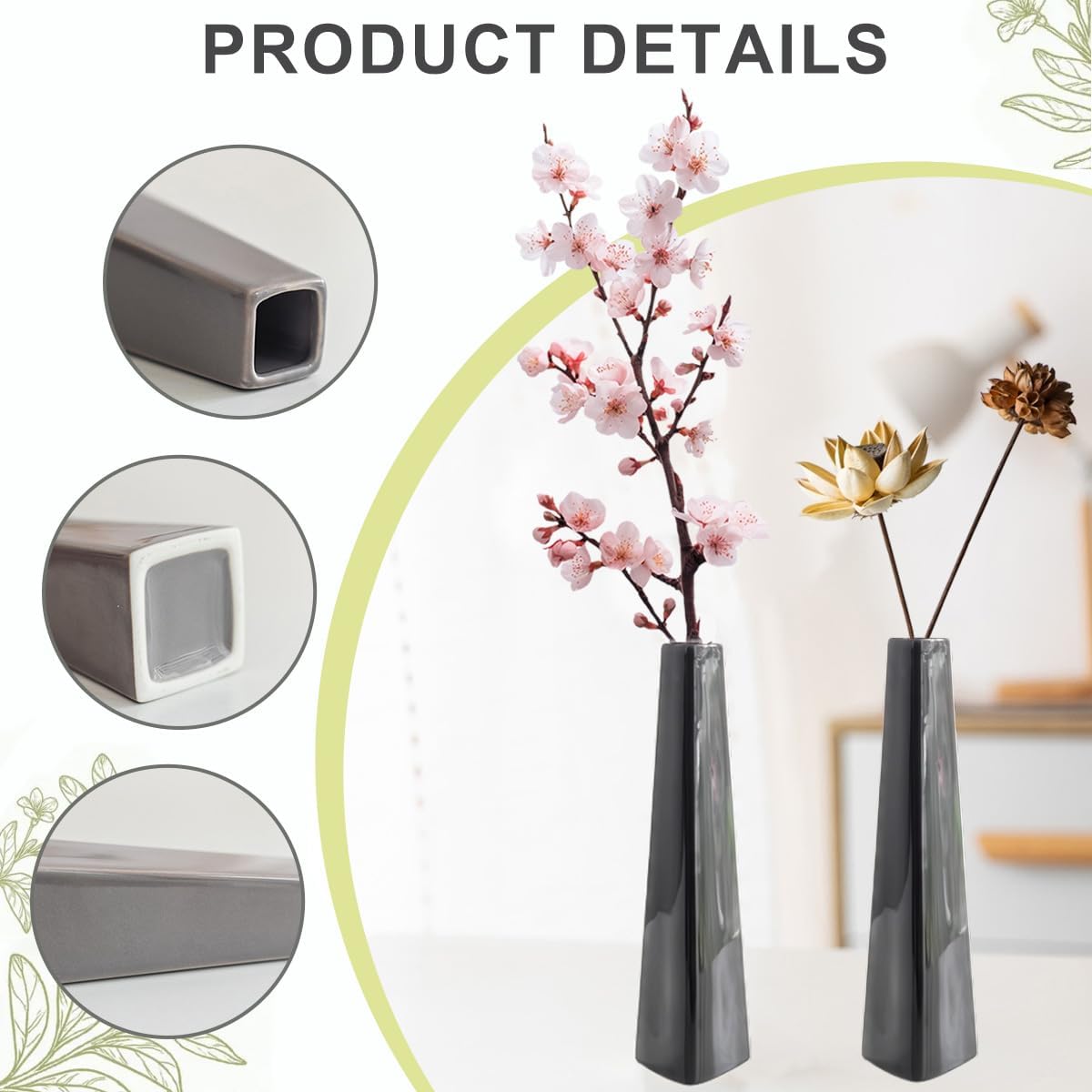 Black Small Ceramic Bud Vase 7 inch Tall Conic Flower Single Stem Vases Decorative Triangle Floral Vase Home Decor Centerpieces for Table Shelf Office - Image 4