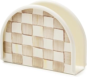 MACKENZIE-CHILDSEnamel Napkin Holder, Kitchen Napkin Holder for Table and Countertop, Brown-and-White Mocha Check