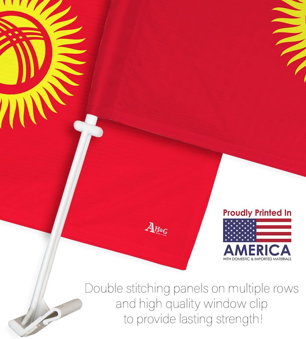 Kyrgyz Car Flag Bandera para Carros De Kyrgyzstan Decor for Window Clip Mount Auto Accessories Sport Fan Gifts League Olympics Party Supplies Patriotic Decorations Made in USA