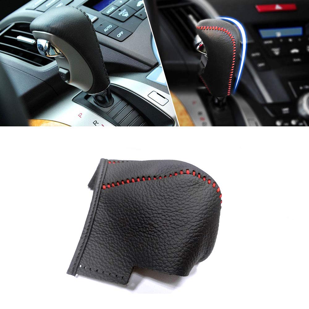 Non-Slip Leather Gear Knob Stick Covers at for Honda Odyssey 2009-2015 Automatic Shifter Red & Black Type M