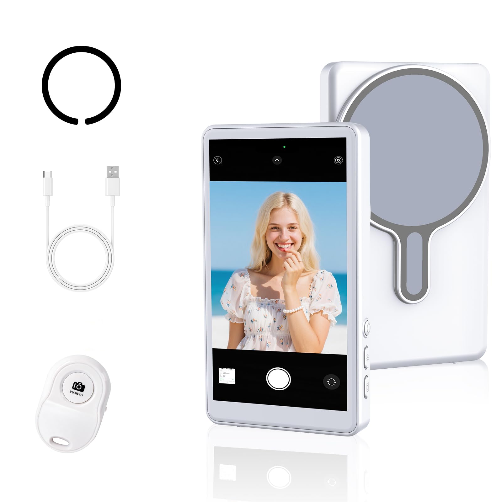 Schermo per Selfie Phone, Telecomando, Nero Magnetico Telefono Vlog Selfie Monitor Schermo, Vlog Selfie Monitor Schermo 4K con Gamma 20-30M, Batteria 4H, Altoparlante Integrato