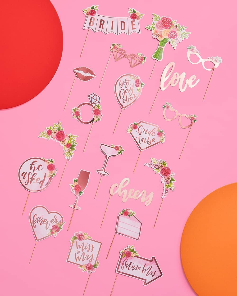xo, Fetti Bridal Shower, Wedding Photo Booth Props - 20 Pieces, pre-Assembled - Rose Gold Bachelorette Party Decorations, Bride to Be, Miss to Mrs