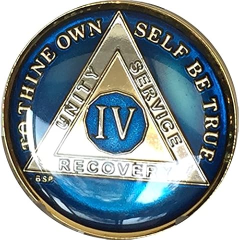 Bright Star Press 4 Year Midnight Blue AA Gold & Nickel Tri-Plated Medallion Chip with Serenity Prayer Cover