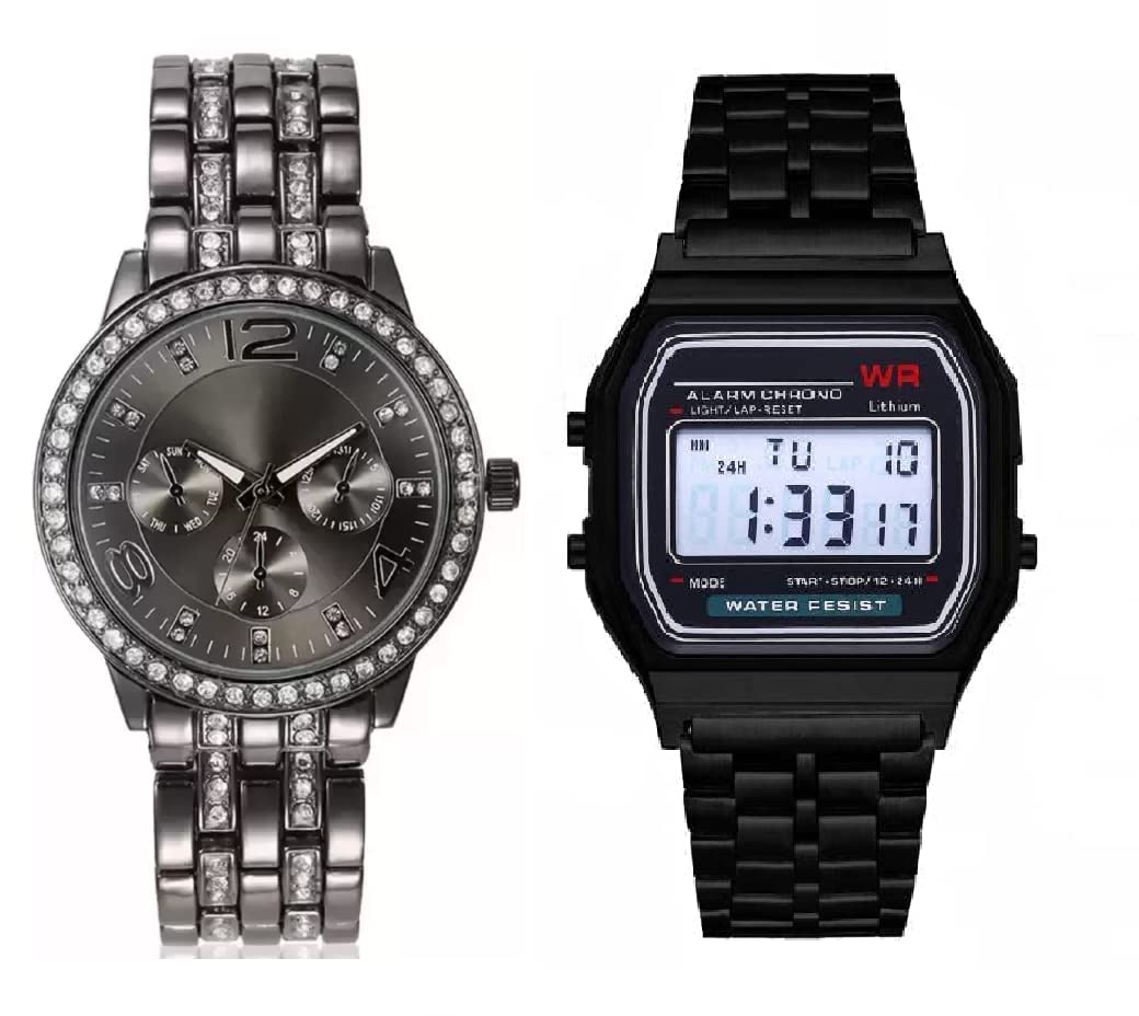 SELLORIA Analogue and Digital Black Watches for Boys and Girls - Analog Watch for Unisex (Pack of 2) (Black) (B0BZZBNM5C) Amazon Price History, Amazon Price Tracker