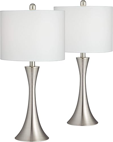 Vista 2 de 360 Lighting Gerson - Juego de 2 lámparas de mesa modernas de 24 pulgadas de alto con reguladores de intensidad de níquel cepillado y metal plateado