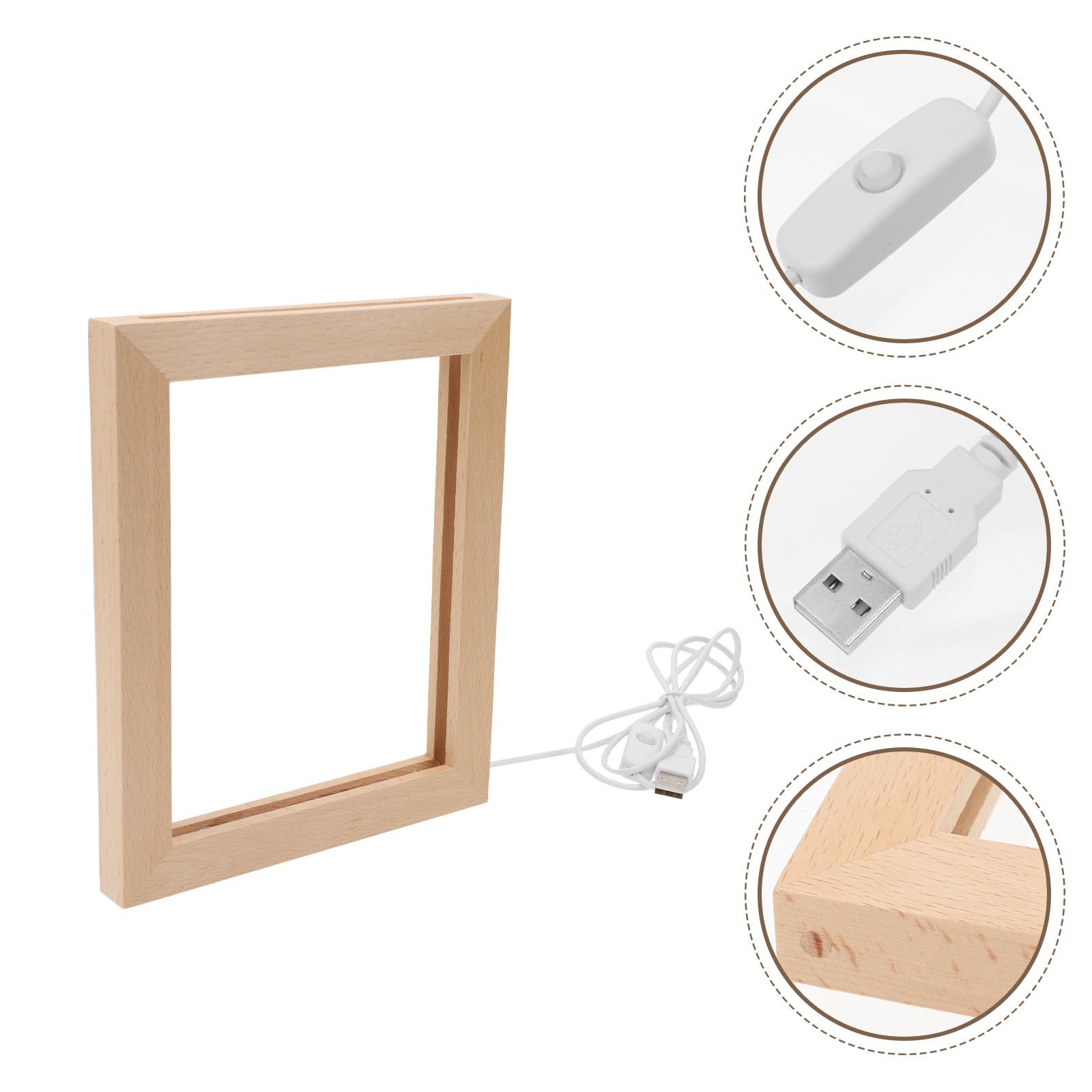 STOBAZA Marco de Fotos Luminoso LED 3d de Madera Maciza 230x170 Mm Luz Cálida para Decoración de Mesa en Hogar, Marco Único y Compacto para Exhibición Significativa de Fotos