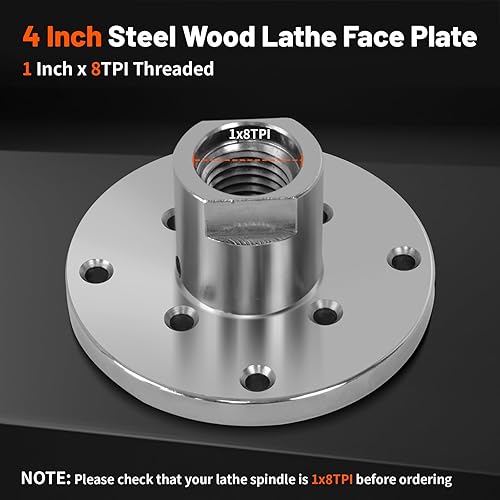 Miniatura 2 de HAowosi Placa frontal de torno de madera de acero de 4 pulgadas, placa frontal para torno de madera, placa frontal de torno apta para husillo de 1