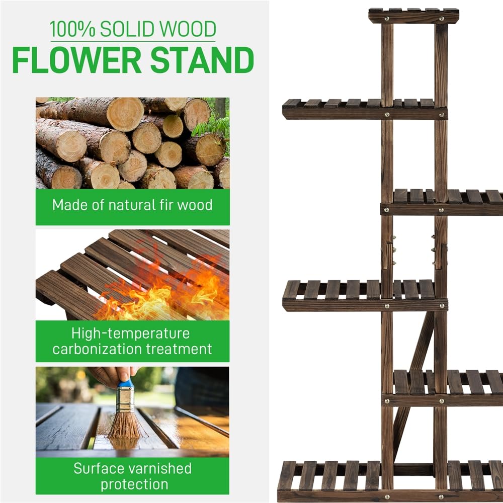 Yaheetech Soporte para Plantas de Madera Maciza Abeto Estantería para Plantas Soporte Macetas de 6 Niveles para Balcón Terraza Patio Interior Exterior Altura 140 cm