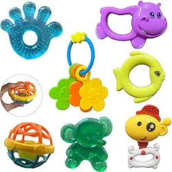 Kit Mordedor Chocalho Bebê Menino Menina 6 meses Mordedor Com Água Alivia Gengiva Brinquedo Educativo Bebê (Menina)