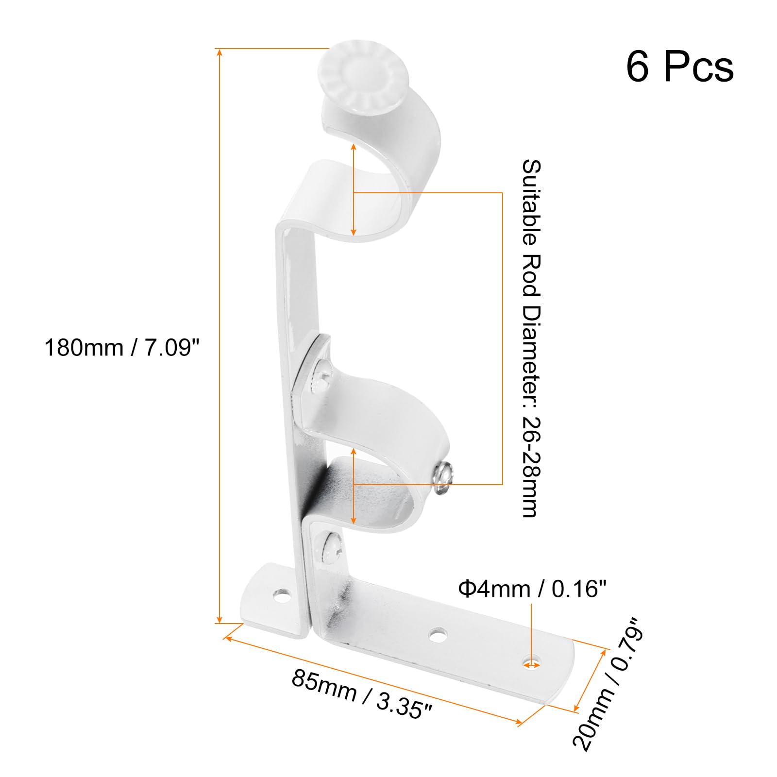 QUARKZMAN Lot de 6 Supports de Tringle à Rideau Supports Doubles (Blanc)