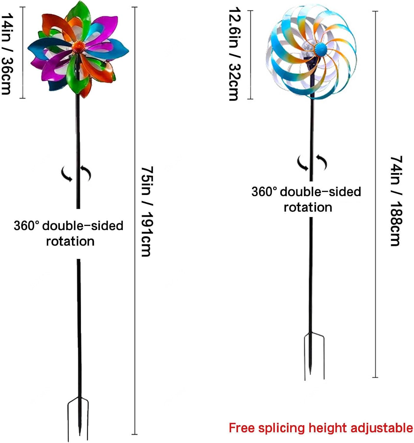 Metal Windmill, Wind Spinner On Stake, Multi-Color Led Lighting Solar Powered Glass Ball Yard Wind Spinner,Blue