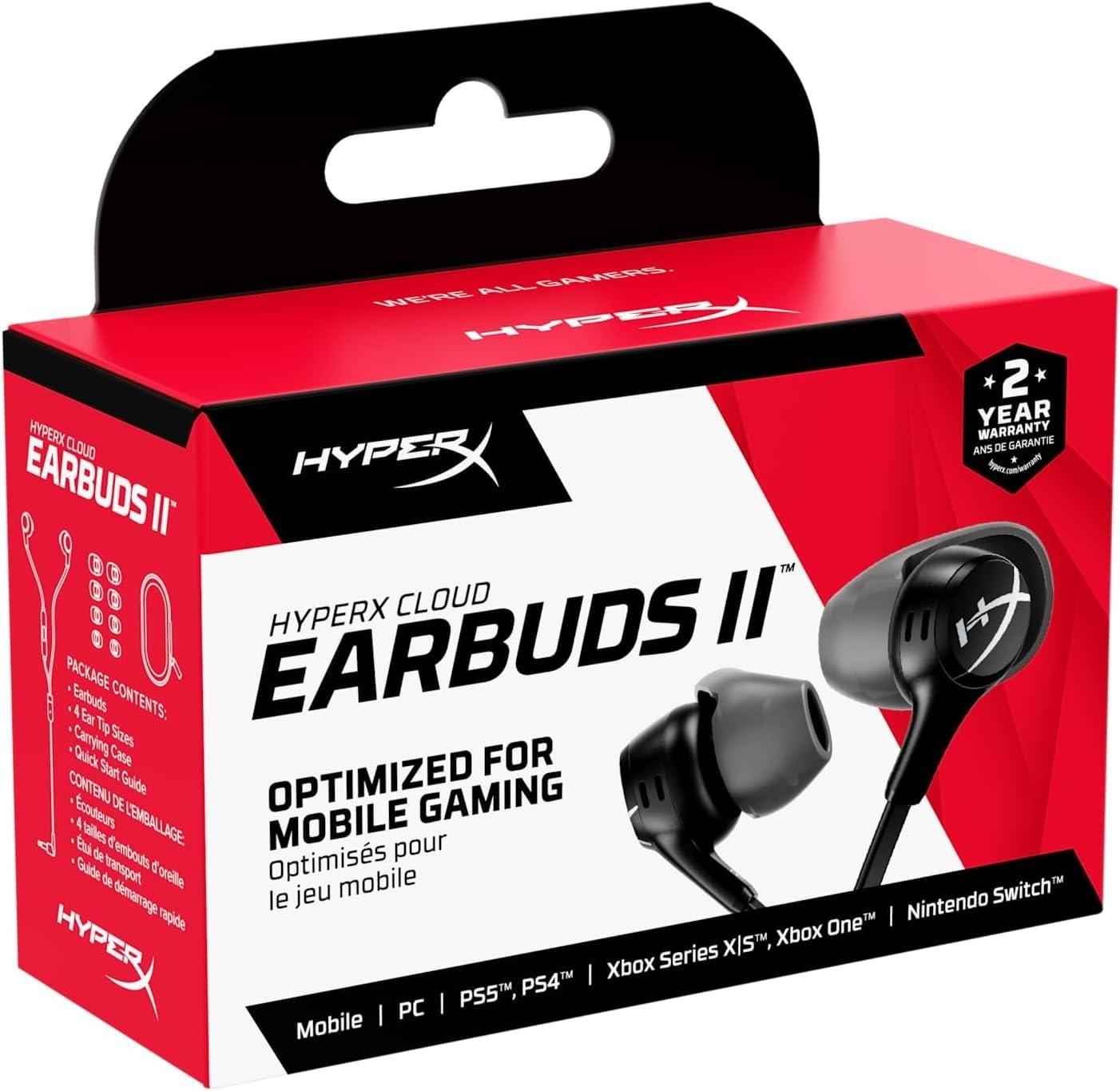 HyperX Cloud II Auricolari, Connettore a 90 Gradi, Cavo Antigroviglio, 4 Misure di Copriauricolari in Silicone, Microfono Integrato e Pulsante Multifunzione, Adatto per Nintendo Switch e PC, Nero